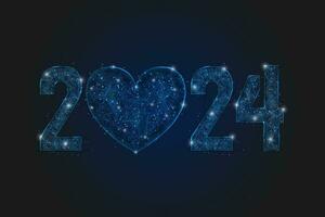 abstract geïsoleerd blauw beeld van nieuw jaar aantal 2024. veelhoekige laag poly wireframe illustratie looks Leuk vinden sterren in de blask nacht lucht in spase of vliegend glas scherven. digitaal web, internet ontwerp. vector