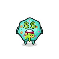 amoebe-personage met een uitdrukking van gek op geld vector