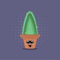 geïsoleerde gelukkige schattige cactus met een glimlach en bloemen vector