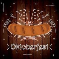 geïsoleerde worst op een houten achtergrond met krijtvlaggen oktoberfest vector