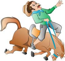 een tekenfilm cowboy rijden een paard vector