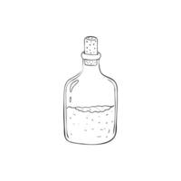 hand getekend magie fles met zand, heks fles, magie toverdrank vector illustratie, halloween toverdrank fles, mystiek tekening ontwerp element, magie en tovenarij tekening fles met zand
