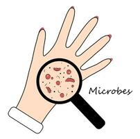 microben Aan een menselijk hand- vector