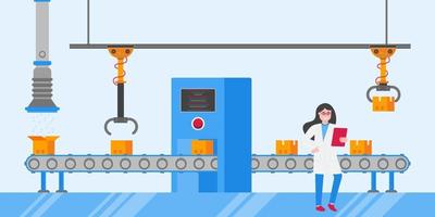 slimme industrie 4.0 en technologie assemblagelijn vlakke stijl ontwerp vector