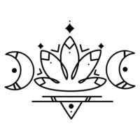 verdrievoudigen maan met lotus bloem magie symbool lijn logo icoon embleem ontwerp.mystiek occult teken met lotus met abstract meetkundig lijnen en vormen.vector illustratie vector