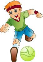 jongen spelen voetbal, illustratie vector