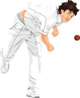 vector van krekel bowler voortstuwen de bal.