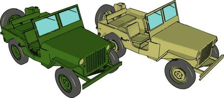 groen leger jeep, illustratie, vector Aan wit achtergrond.