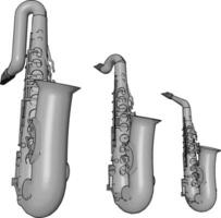 zilver saxofoon, illustratie, vector Aan wit achtergrond.