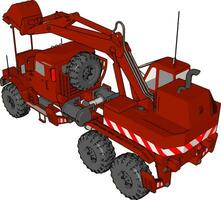 3d vector illustratie Aan wit achtergrond van groot rood graafmachine