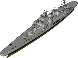 3d vector illustratie van een lang grijs leger schip Aan een wit achtergrond