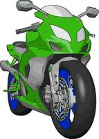 3d vector illustratie Aan wit achtergrond van een grijs blauw en groen motorfiets