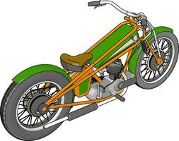 3d vector illustratie van een groen en geel wijnoogst bijl motorfiets wit achtergrond