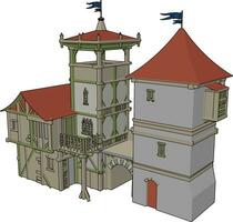 oud kasteel, illustratie, vector Aan wit achtergrond.