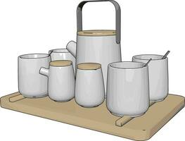 thermo cups Aan tafel, illustratie, vector Aan wit achtergrond.