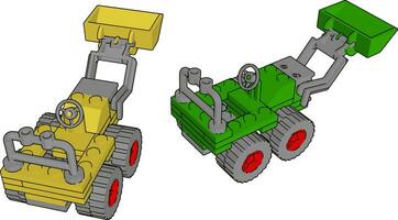 groen en geel graafmachine, illustratie, vector Aan wit achtergrond.