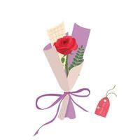 boeket van roos. roos boeket vector illustratie. liefde bloem. bloemen boeket verpakt in geschenk papier. geschenk voor speciaal dag, Leuk vinden verjaardag, Valentijn dag, vrouwen dag, Moederdag