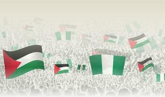 Palestina en Nigeria vlaggen in een menigte van juichen mensen. vector