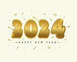 2024 gelukkig nieuw jaar groet kaart vector sjabloon. gouden getallen met confetti realistisch illustratie Aan zwart achtergrond.