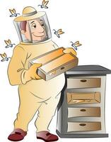 imker met doos van honing vector