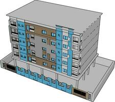 blauw woon- gebouw, illustratie, vector Aan wit achtergrond.