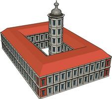 mooi groot gebouw met rood dak, illustratie, vector Aan wit achtergrond.