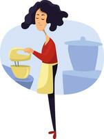 meisje in de keuken, illustratie, vector Aan een wit achtergrond.