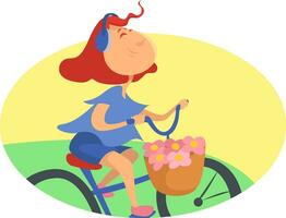 meisje rijden fiets, illustratie, vector Aan een wit achtergrond.