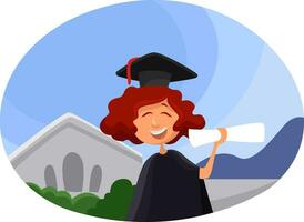 meisje diploma uitreiking, illustratie, vector Aan een wit achtergrond.