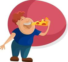 jongen aan het eten pizza, illustratie, vector Aan een wit achtergrond.