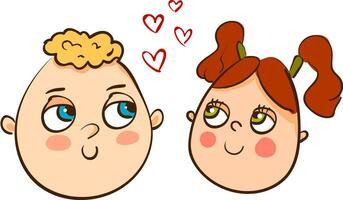 een jongen en meisje met rooskleurig wangen, vector kleur illustratie.