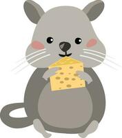 muis aan het eten kaas, vector of kleur illustratie.