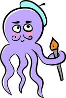 grappig uitziend Octopus emoji vermomd net zo een artiest vector of kleur illustratie