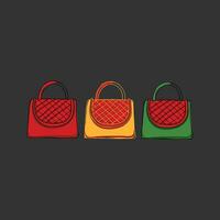 clip art van drie vrouwen handtassen over- zwart achtergrond vector of kleur illustratie