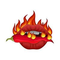 heet Chili, mond met heet brand illustratie vector