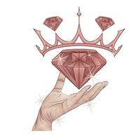 diamant met kroon diamant in hand- illustratie vector