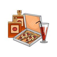 pizza peperoni, drankje, Frans Patat met fles saus illustratie vector