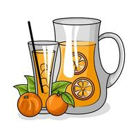 oranje sap in theepot met oranje sap in glas drinken illustratie vector