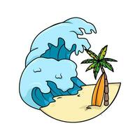 zee Golf, palm boom met surfing bord illustratie vector