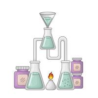 laboratorium toverdrank fles in over- Bunsen brander met pot illustratie vector