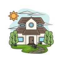 huis, boom met zomer weer illustratie vector