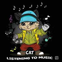 schattig tekenfilm kat luisteren naar muziek, vector afbeeldingen, voor afdrukken illustratie t overhemd kunst