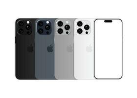 iphone 15 pro model. allemaal kleuren. voorkant visie en terug visie. smartphone mockup met blanco wit scherm voor ui ux, app, web, presentatie, ontwerp. vector illustratie