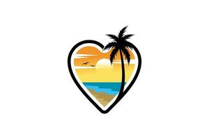 vector palm boom en strand in liefde, modern liefde strand palm boom logo