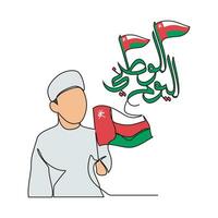 een doorlopend lijn tekening van Oman nationaal dag met wit achtergrond concept. Oman nationaal dag in gemakkelijk lineair stijl vector illustratie. Arabisch vertalen Oman nationaal dag