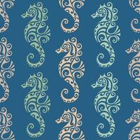 naadloos patroon met zeepaardje Maori stijl. blauw kleuren vector