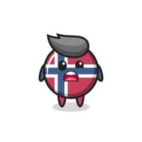 het geschokte gezicht van de schattige mascotte met de vlag van Noorwegen vector