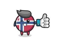 leuke Noorse vlag badge met social media thumbs up symbool vector