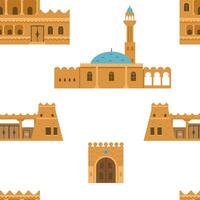 traditioneel Arabisch huizen, moskee, poorten naadloos vector patroon.