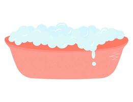 roze bad vol van schuim en zeep bubbels. vector